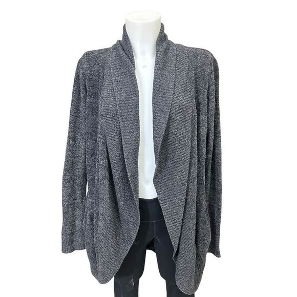 Barefoot Dreams Gray Cozy Chic Lite Ribbed Knit Soft Open Front Cardigan Sz M - Picture 1 of 8